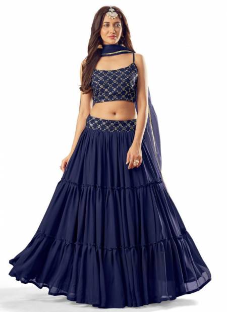 Navy Blue Colour SHREEMATEE RUMI New Designer Party Wear Pure Georgette Lahenga Choli Collection 125
